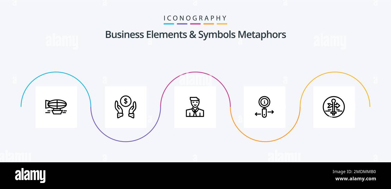 Business Elements And Symbols Metaphors Line 5 Icon Pack Including zoom. info. money. avatar. student Stock Vector