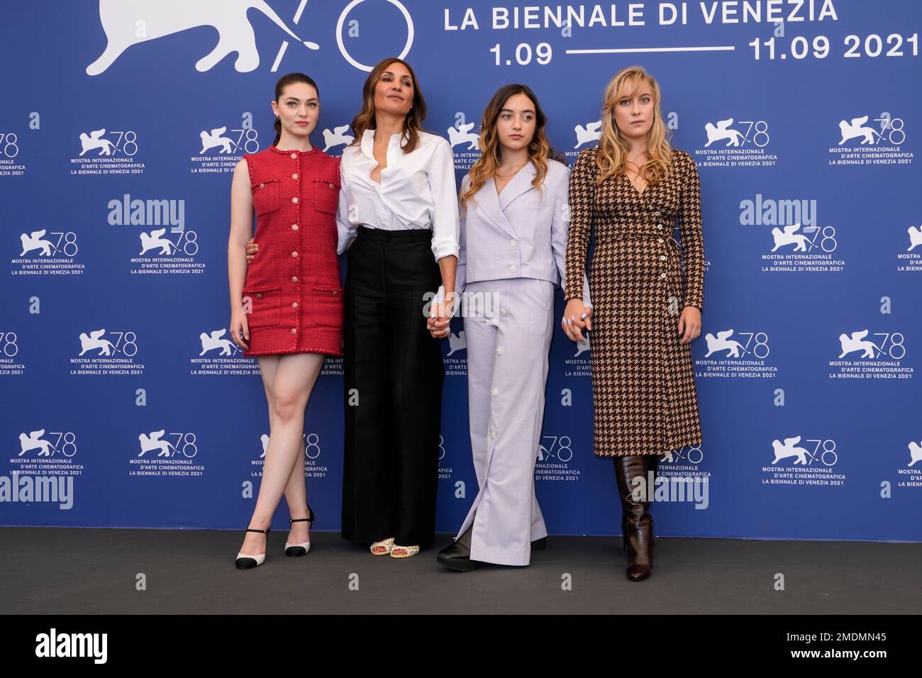 Anamaria Vartolomei, from left, Audrey Diwan, Luana Bajrami and Louise