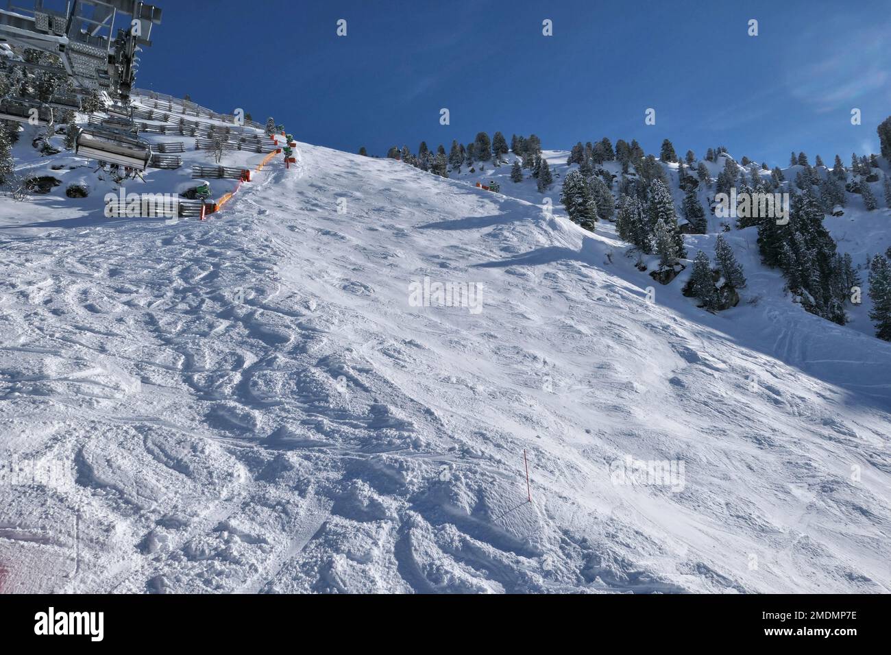 Harakiri ski slope in Zillertal Valley in Tyrol mountains, austrian Alps. Ski resort in Austria, Mayrhofen. Stock Photo