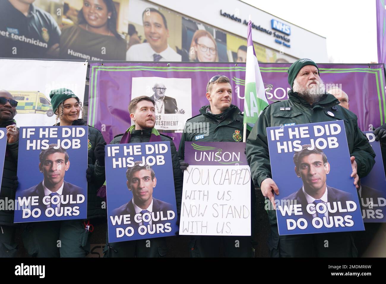 Ambulance workers on the picket line outside London Ambulance Service