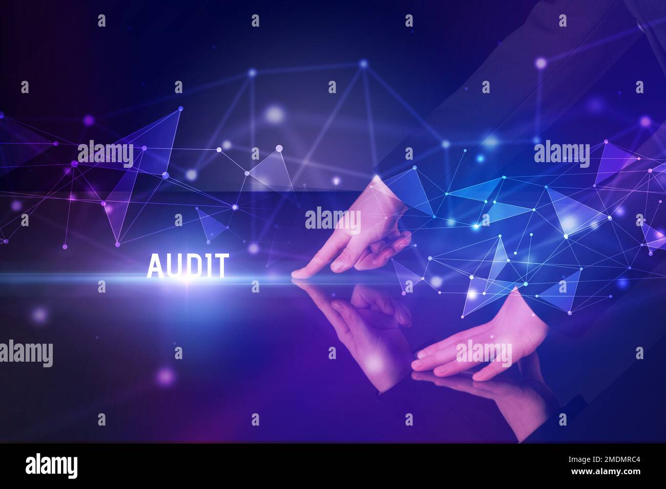 Businessman touching huge screen concept Stock Photo