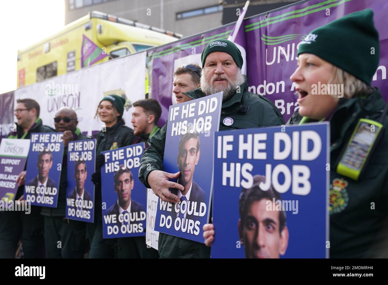 Ambulance workers on the picket line outside London Ambulance Service