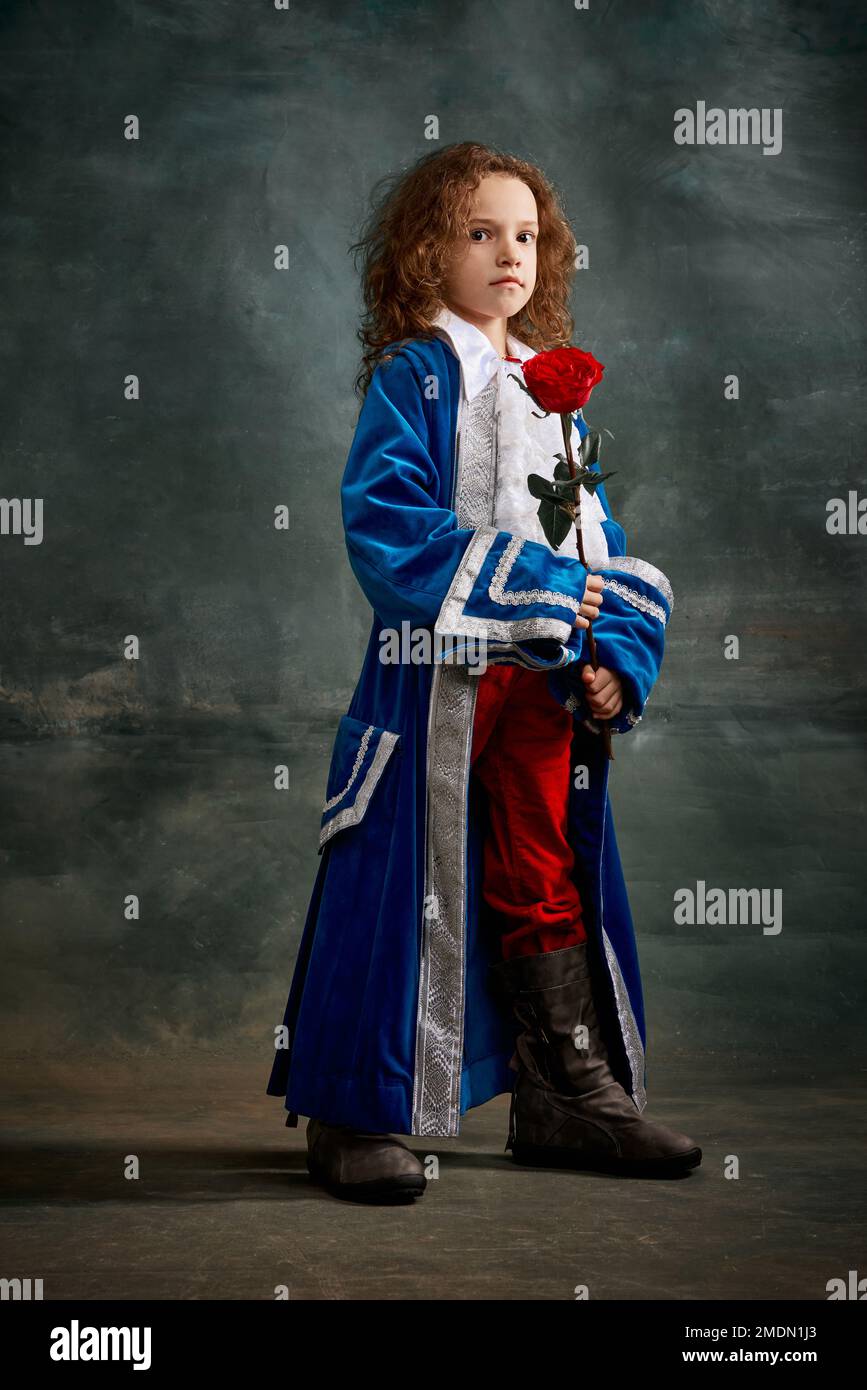 Cinematic portair of beautiful little girl dressed up as medieval