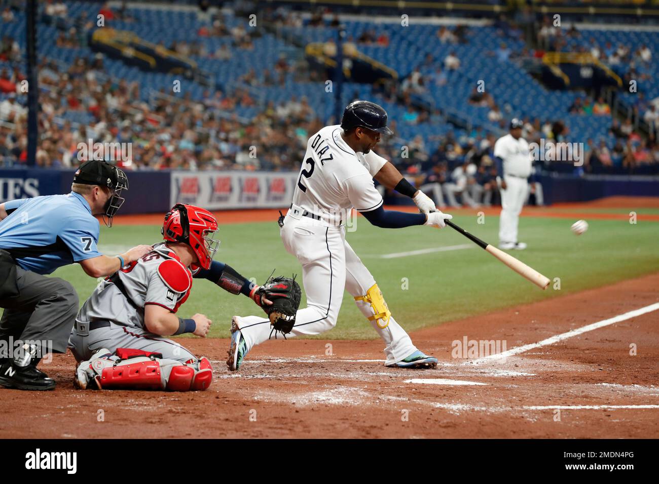 Tampa Bay Rays' Yandy Diaz (2) hits a three-run home run against the