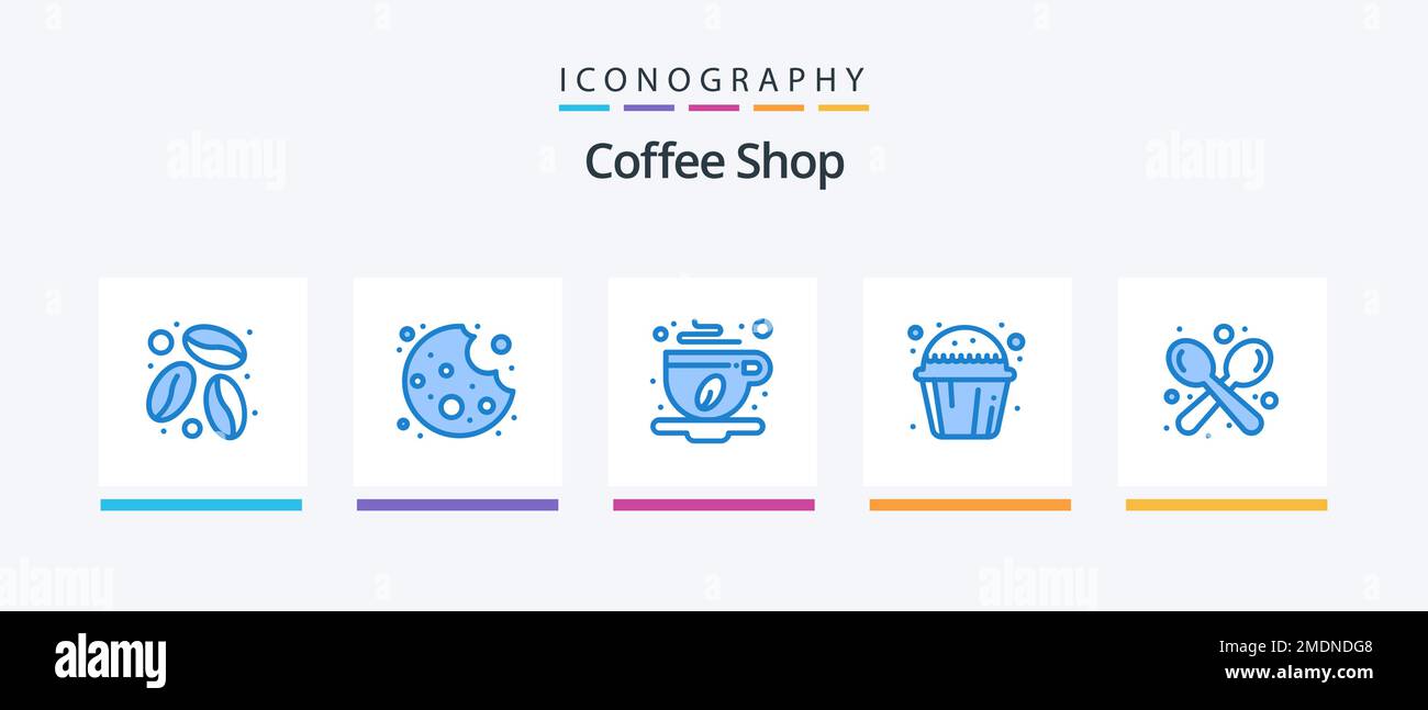 Coffee Shop Blue 5 Icon Pack Including spoon. fork. coffee. coffee. cup cake. Creative Icons Design Stock Vector