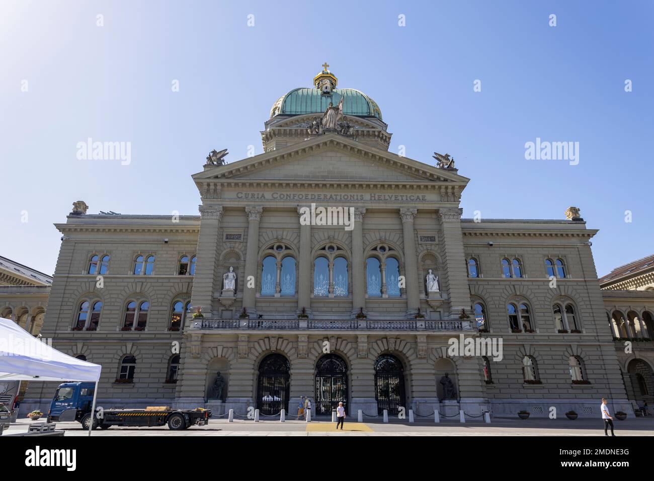 BERN, SWITZERLAND, JUNE 23, 2022 - View of Federal Building (Bundesgebäude) in the center city of Bern, Switzerland Stock Photo