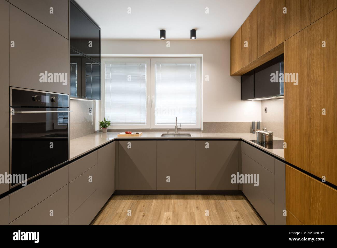 Modern kitchen with built in appliances Stock Photo Alamy