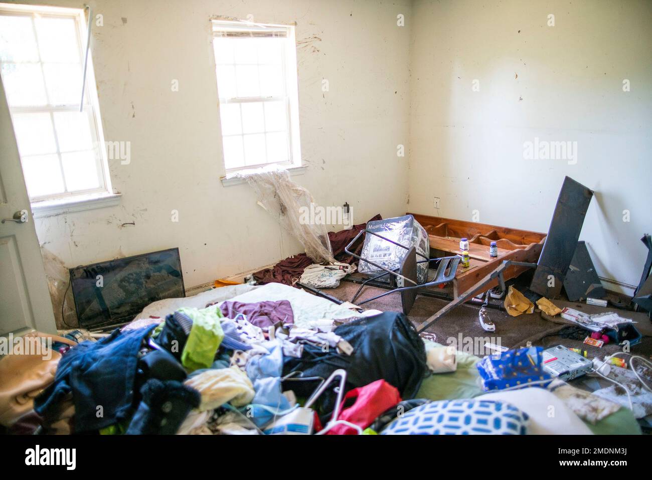 General view inside an apartment after flooding as a result of the