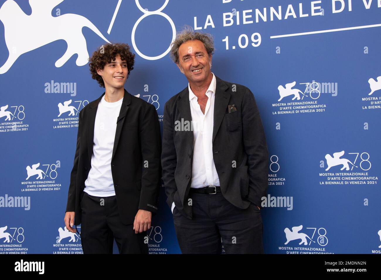 Filippo Scotti, left, and Paolo Sorrentino pose for photographers at ...