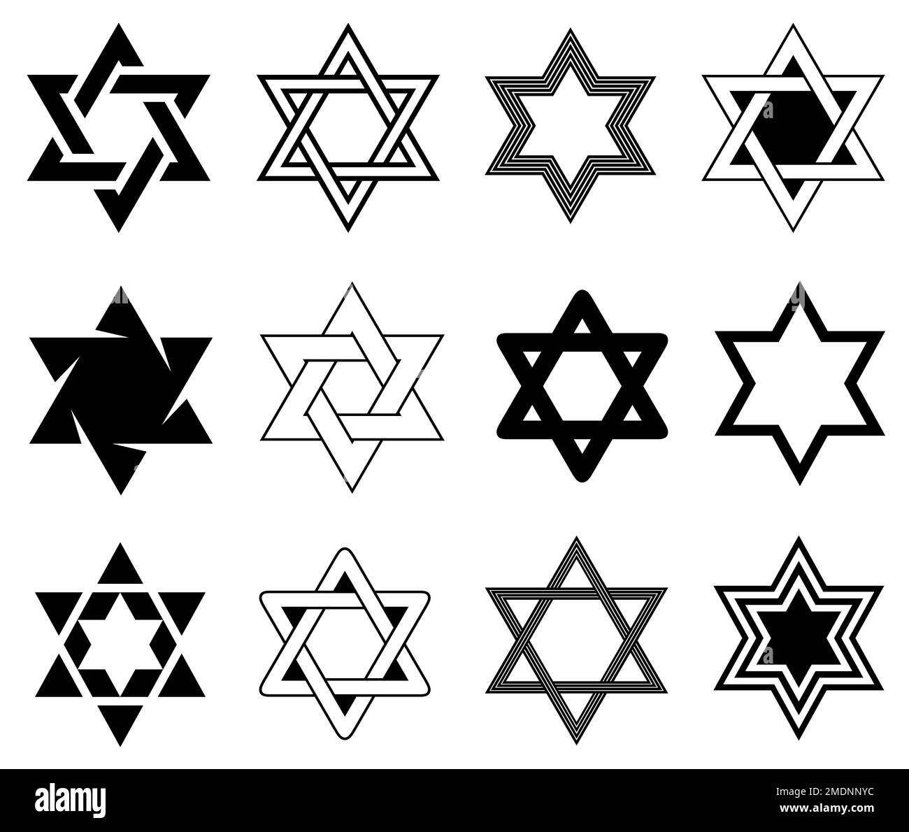 Collection of different Star of David illustrations isolated on white Stock Photo