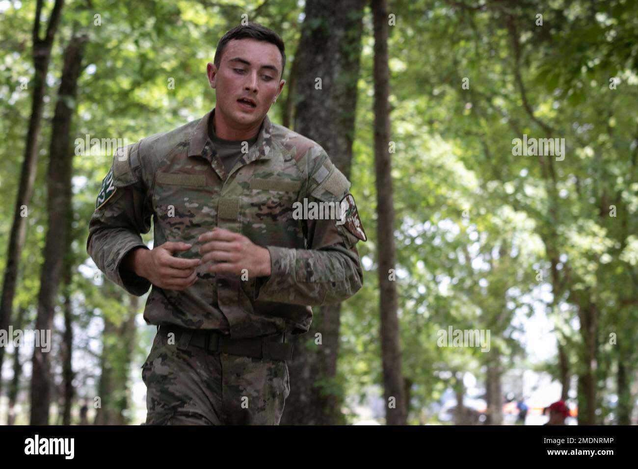 Spc. Nathaniel Miska completes an obstacle during the National Best Warrior  Competition, July 26, 2022, Volunteer Training Site Milan, Tennessee. Miska  and Sgt. Richard Carlson placed first in both the Minnesota and
