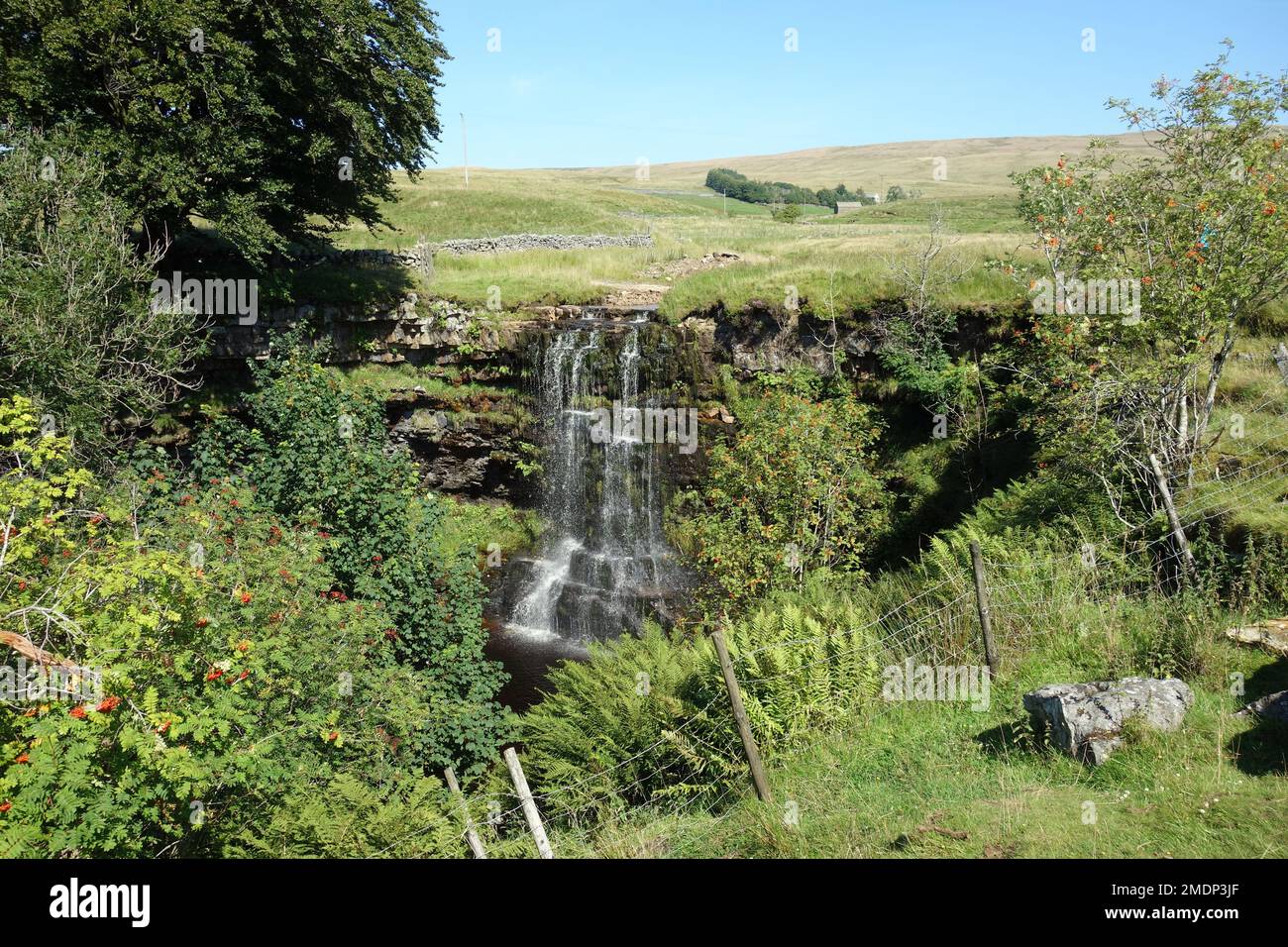 Hellgill Force by the B6259 Road  in the Eden Valley, Yorkshire Dales National Park, England, UK Stock Photo