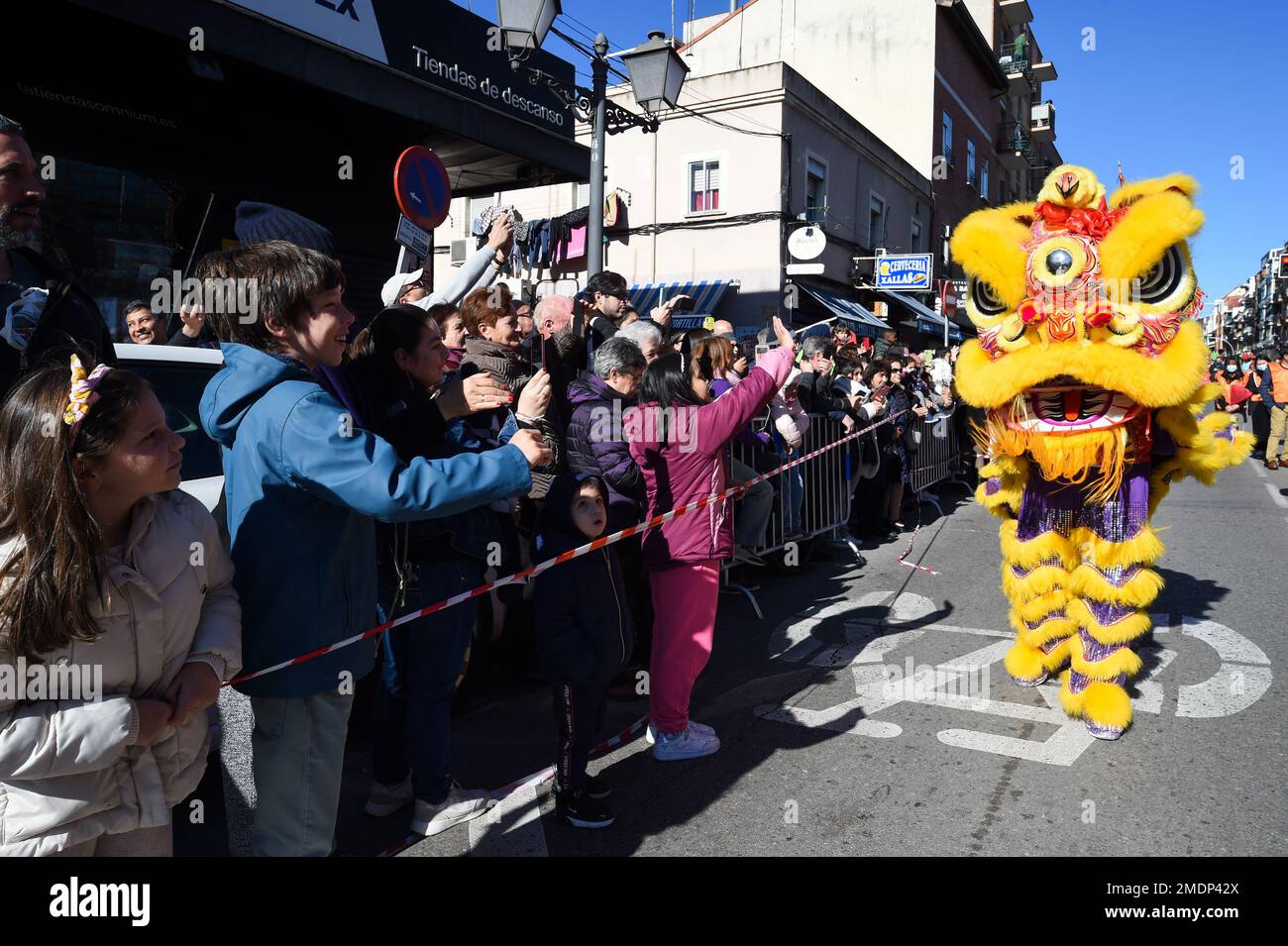 Madrid, Spain. 22nd Jan, 2023. People watch a lion dance performance