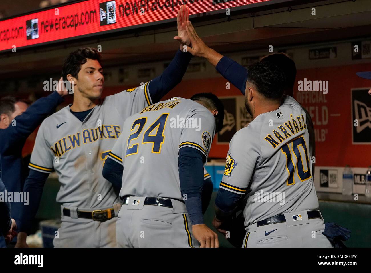 Milwaukee Brewers' Omar Narvaez (10) plays during a baseball game against  the Cincinnati Reds Thursday, Sept. 22, 2022, in Cincinnati. (AP Photo/Jeff  Dean Stock Photo - Alamy