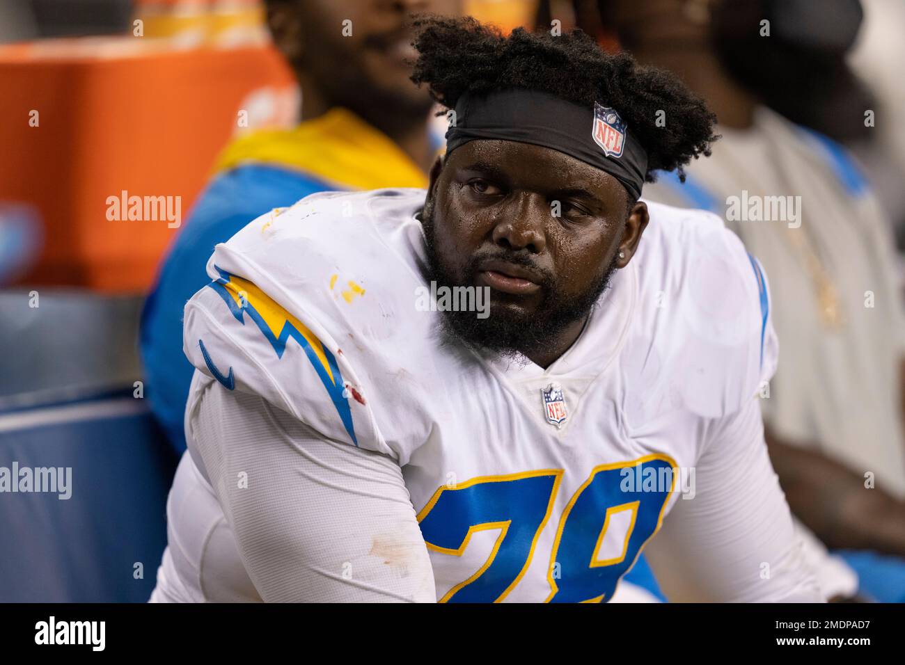 Los Angeles Chargers defensive lineman Willie Yarbary is pictured on the  sidelines during an NFL preseason football game against the Seattle  Seahawks, Saturday, Aug. 28, 2021, in Seattle. The Seahawks won 27-0. (
