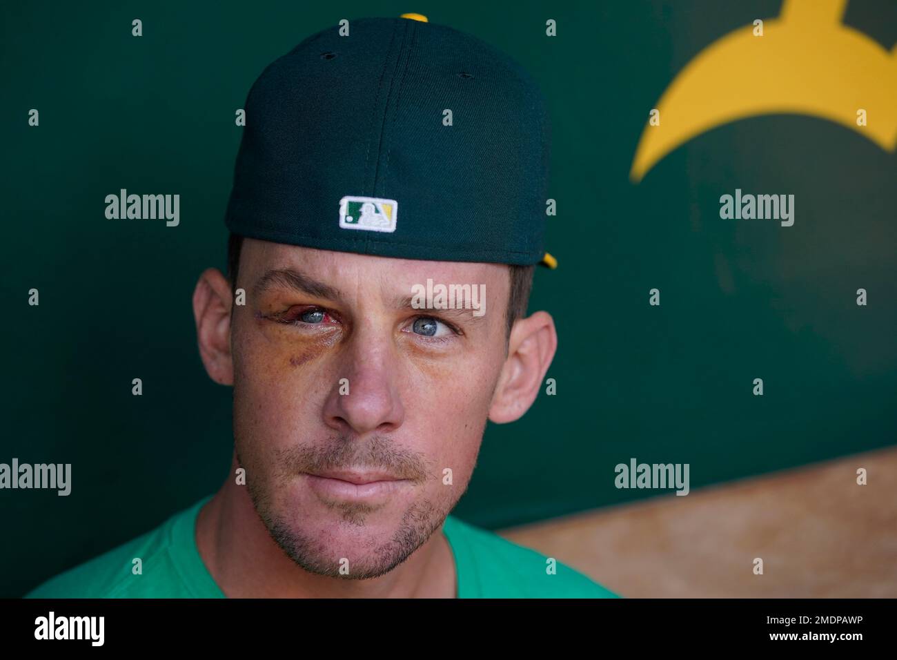 Oakland Athletics pitcher Chris Bassitt holds a trident while interviewed  after the Athletics defeated the Los Angeles Angels in a baseball game in  Oakland, Calif., Thursday, May 27, 2021. (AP Photo/Jeff Chiu