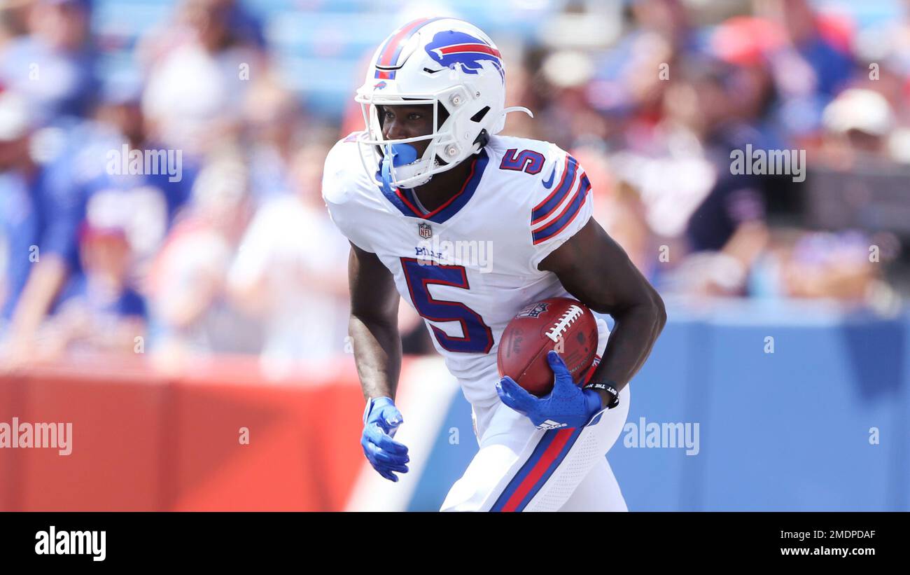 Buffalo Bills wide receiver Marquez Stevenson (5) runs after a