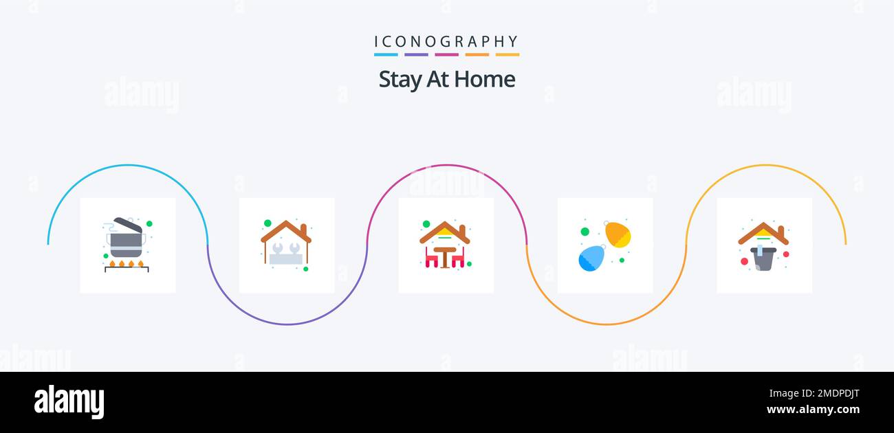 Stay At Home Flat 5 Icon Pack Including spring. cleaning. dinner. water