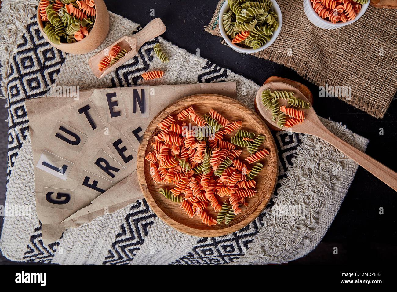 Gluten free green pea and carrot fusilli pasta with whole grain wheats