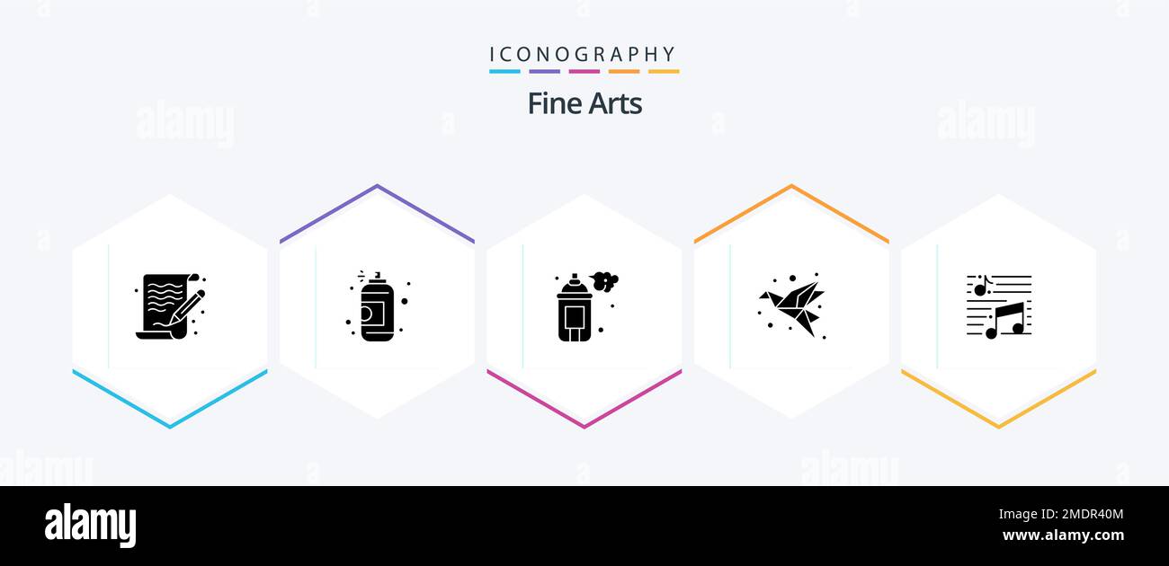 Fine Arts 25 Glyph icon pack including sound. note. art. musical. paper
