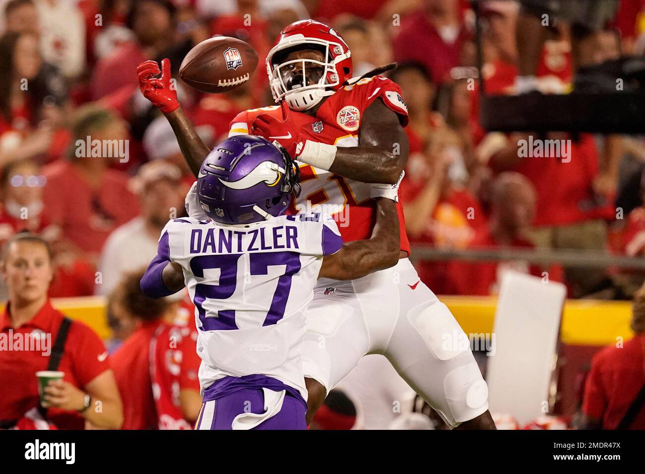 Minnesota Vikings cornerback Cameron Dantzler (27) breaks up a pass