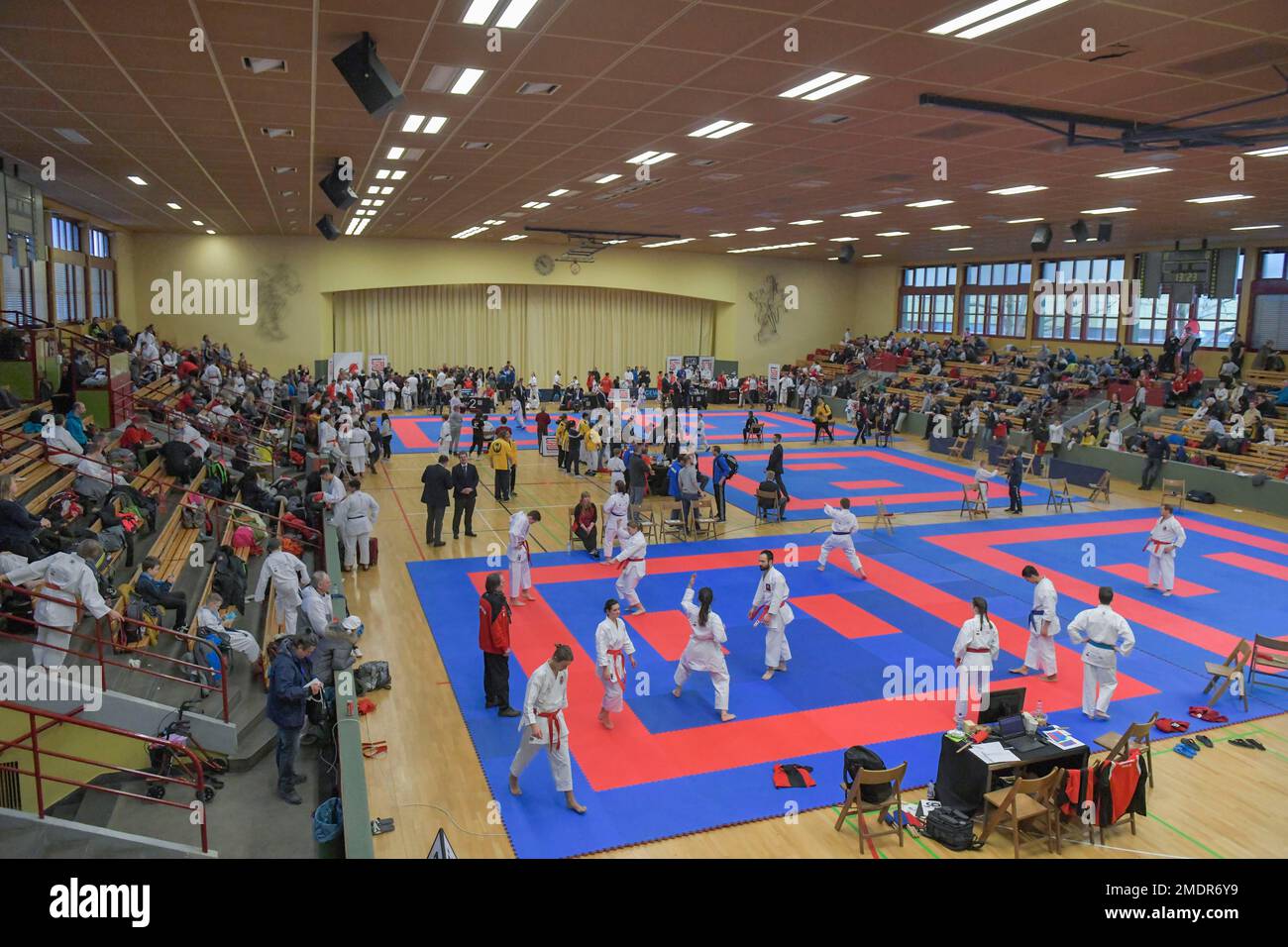 Overview, Berlin Karate Championships 2020 on 25. 01. 2020. Sporthalle am Sachsendamm. Schoeneberg Stock Photo