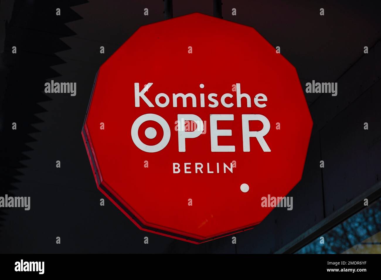 Illuminated advertising, Komische Oper, Behrenstrasse, Mitte, Berlin, Germany Stock Photo