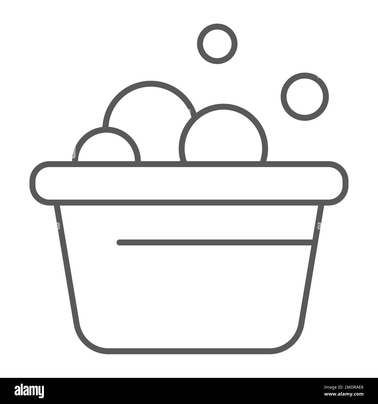 Laundry bucket thin line icon, clean and wash, basin with foam sign, vector graphics, a linear pattern on a white background, eps 10. Stock Vector