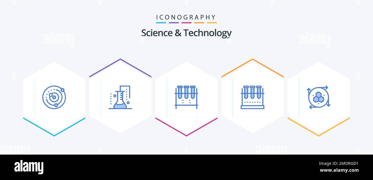 Science And Technology 25 Blue icon pack including modeling application. computer graphics. science of matter. test tube. lab flask Stock Vector