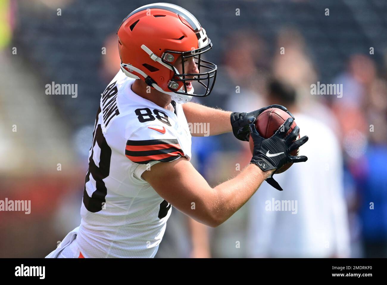 Cleveland Browns tight end Harrison Bryant (88) warms up prior to