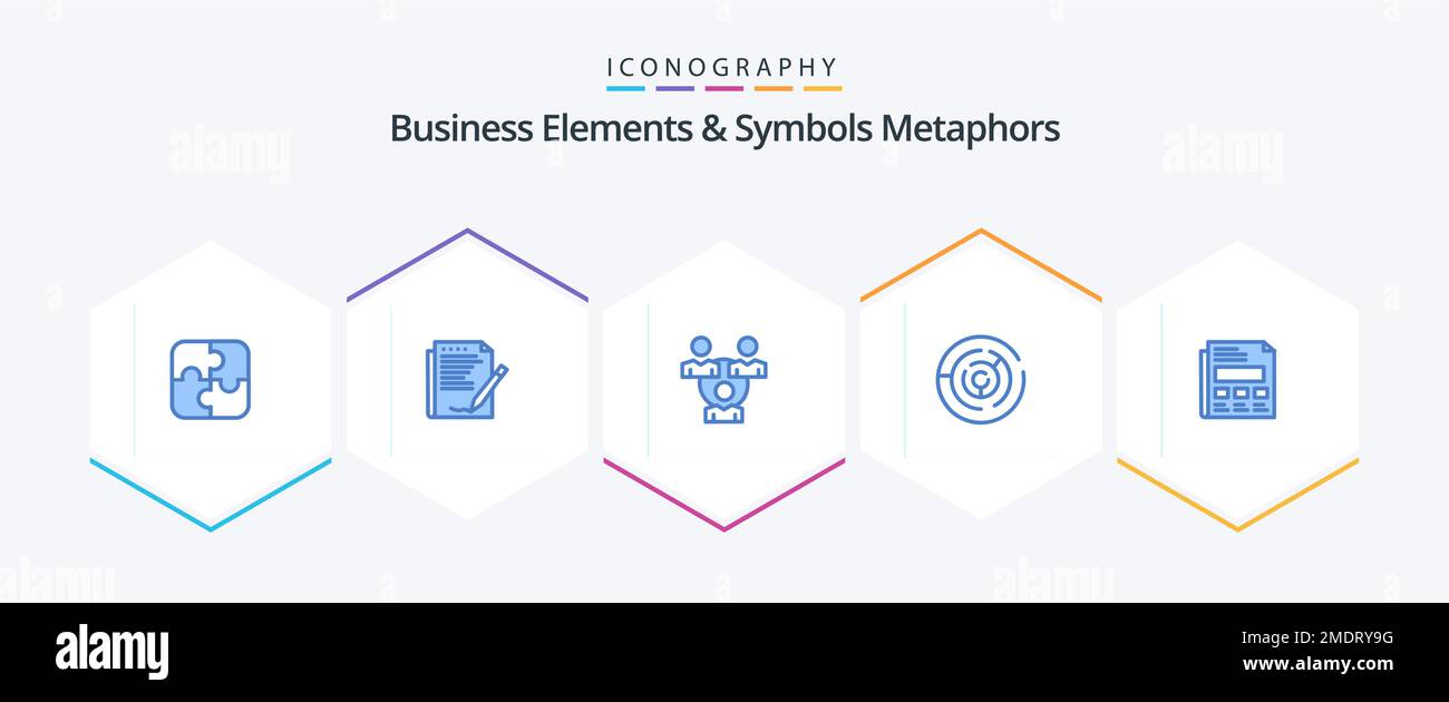 Business Elements And Symbols Metaphors 25 Blue icon pack including point. strategy. paper. arrow. communication Stock Vector