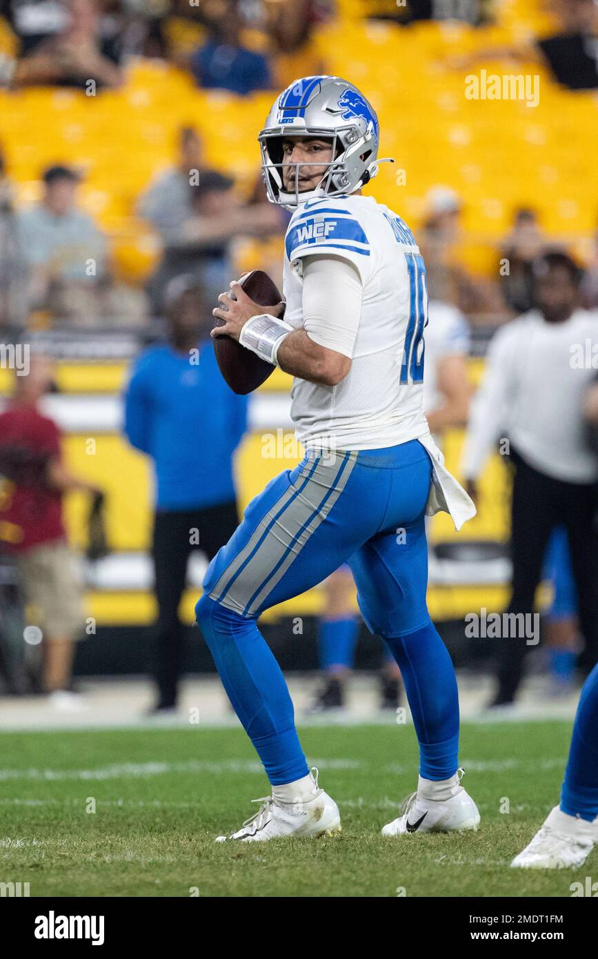 Detroit Lions quarterback David Blough (10) looks to pass against the