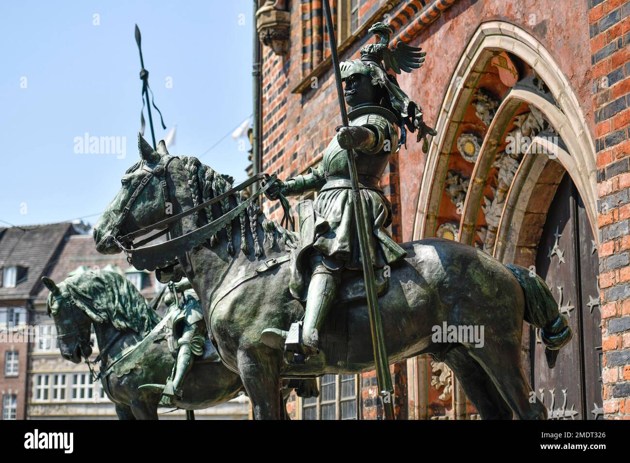 Heralds, East Portal, Old Town Hall, Market Square, Bremen, Germany Stock Photo