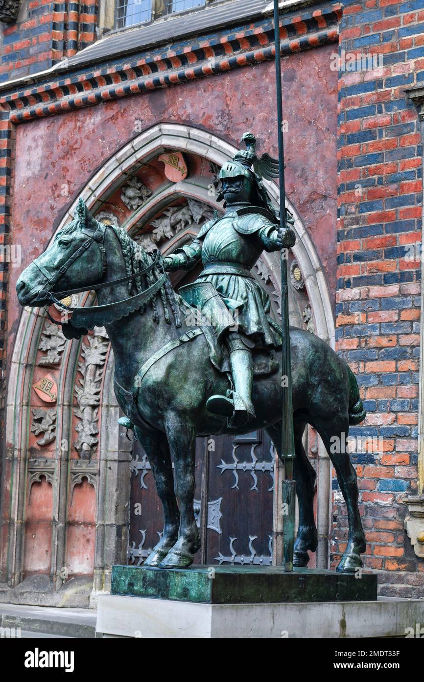 Herald, East Portal, Old Town Hall, Market Square, Bremen, Germany Stock Photo