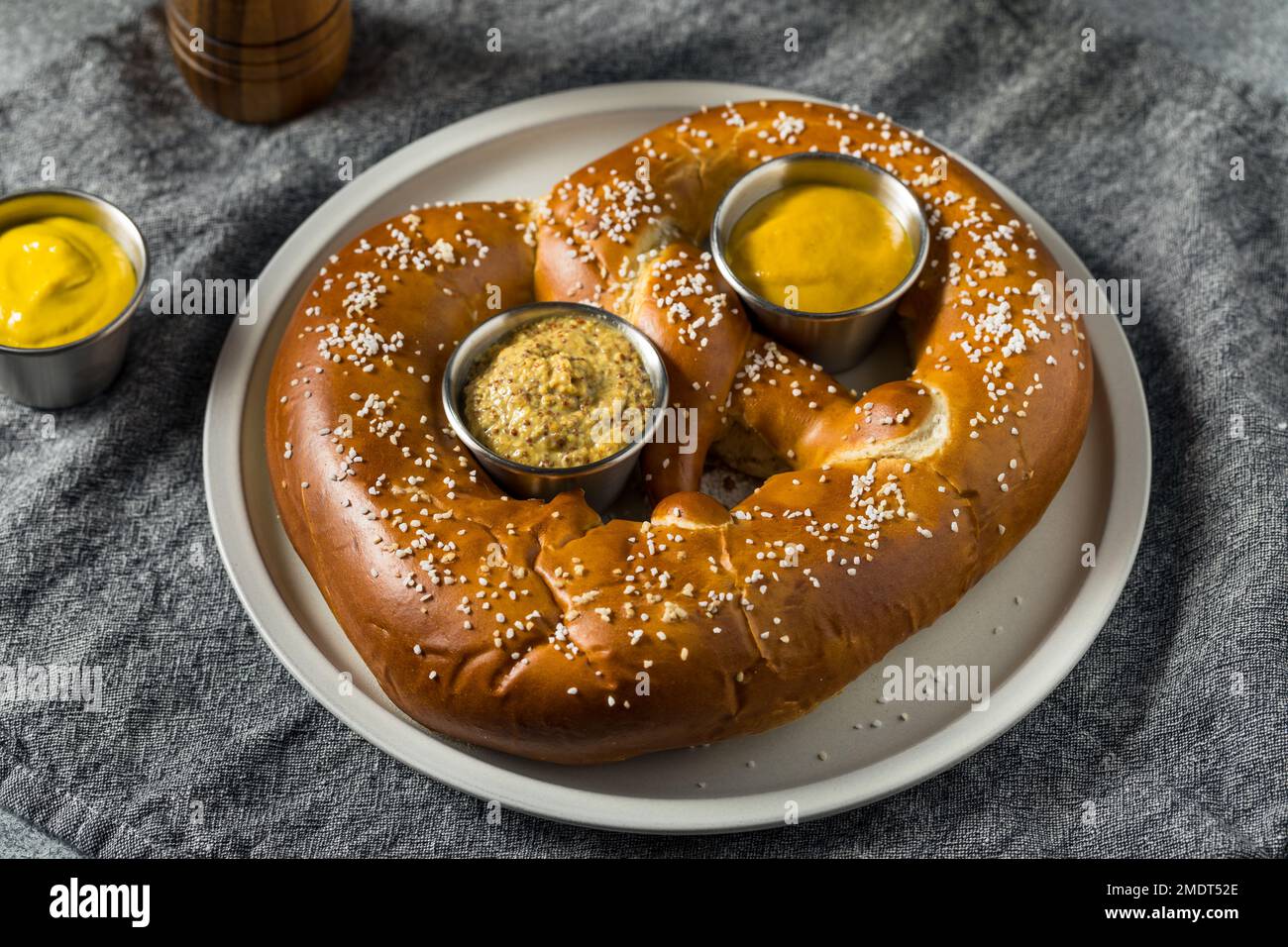 Homemade Huge Giant Soft German Pretzel with Mustard Stock Photo Alamy