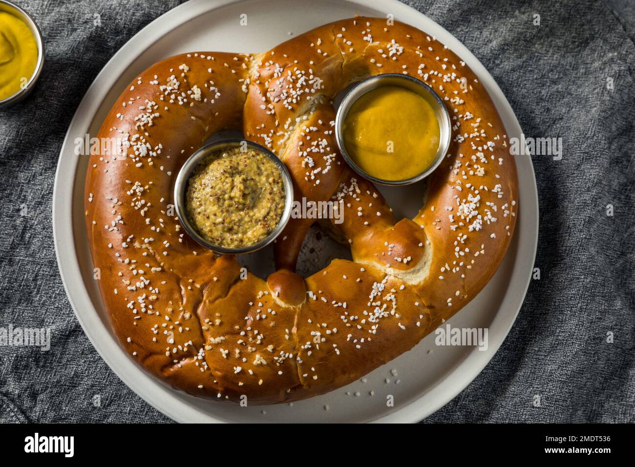 Homemade Huge Giant Soft German Pretzel with Mustard Stock Photo Alamy