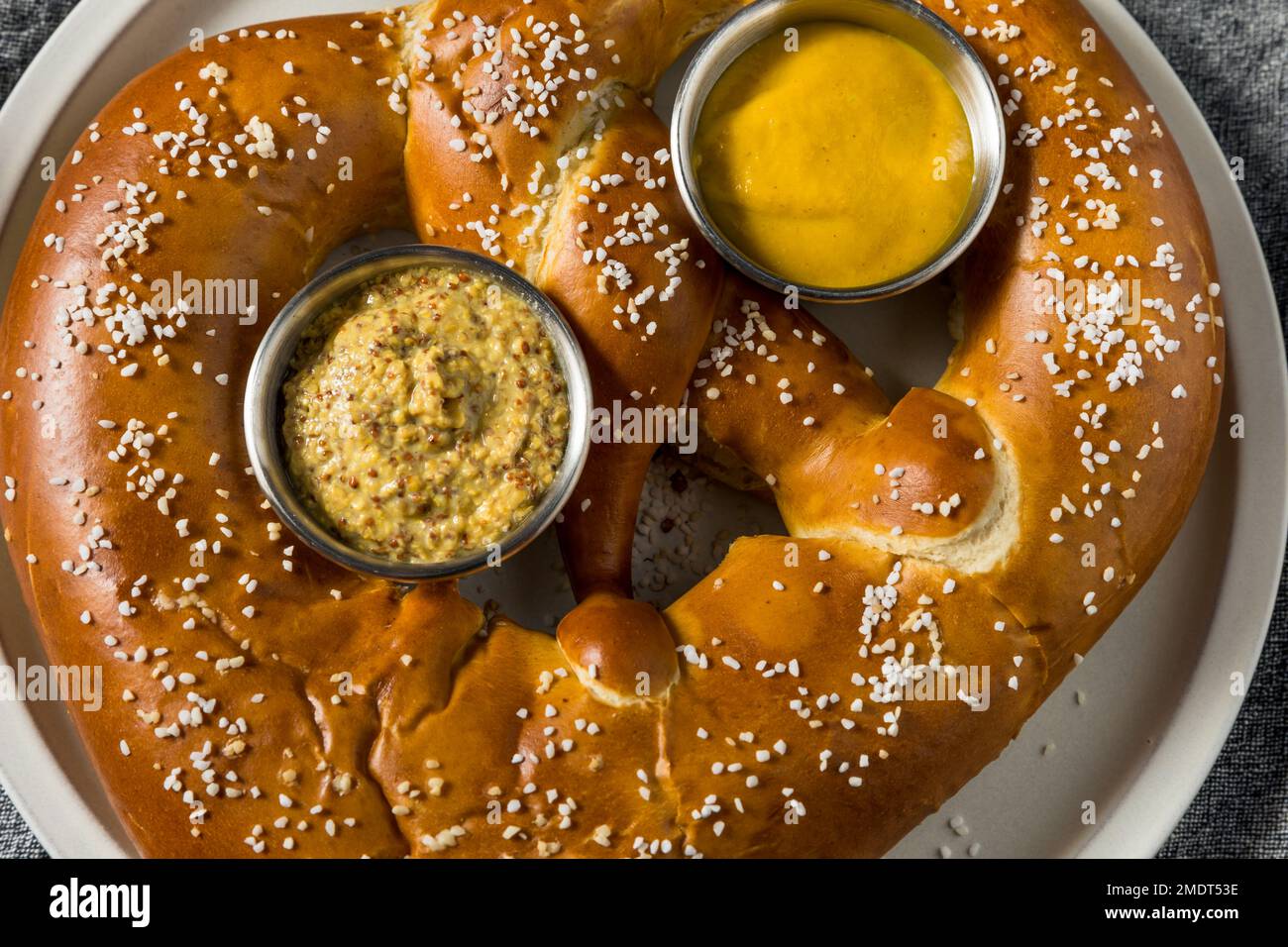 Homemade Huge Giant Soft German Pretzel with Mustard Stock Photo Alamy