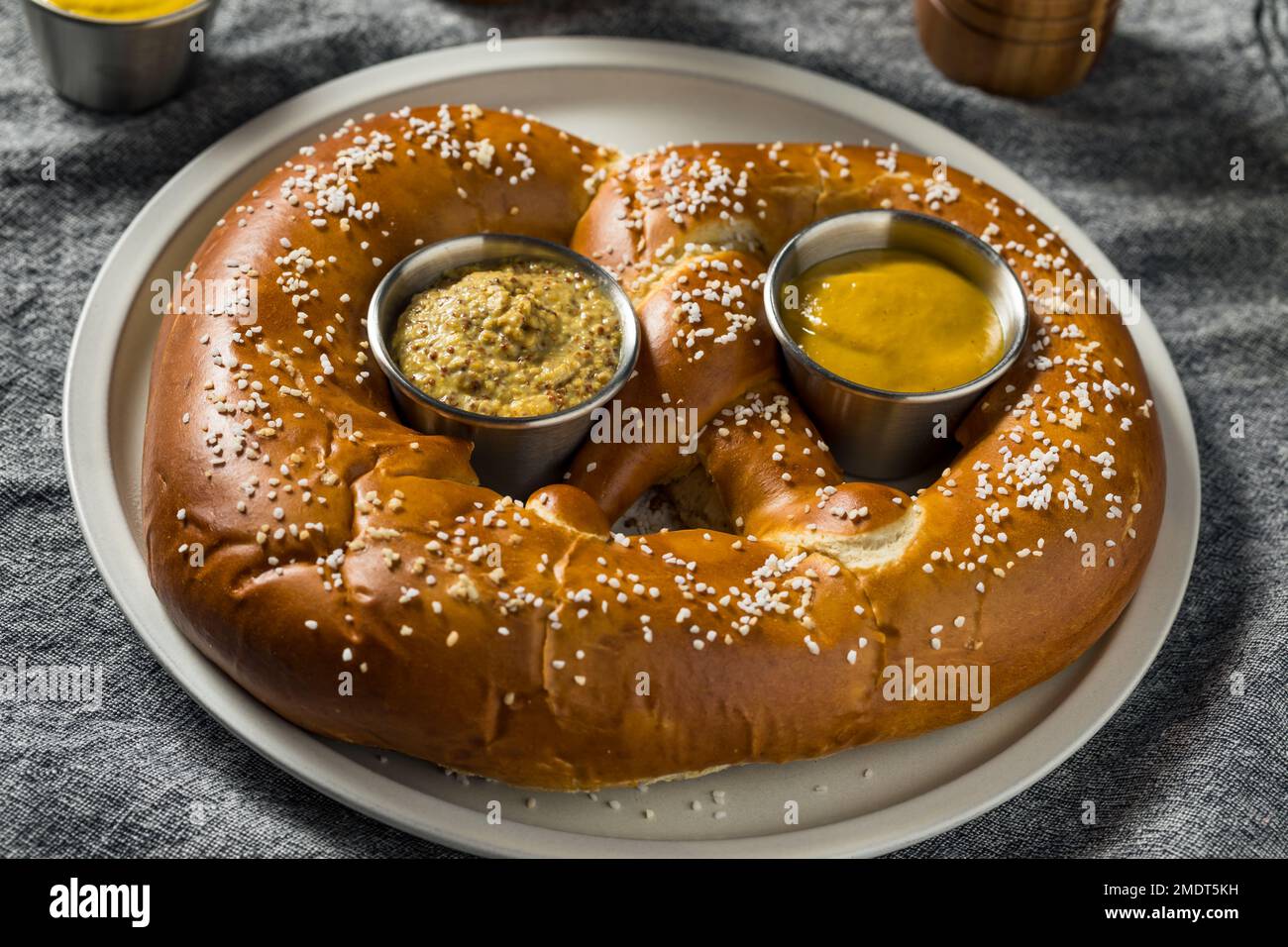 Homemade Huge Giant Soft German Pretzel with Mustard Stock Photo Alamy