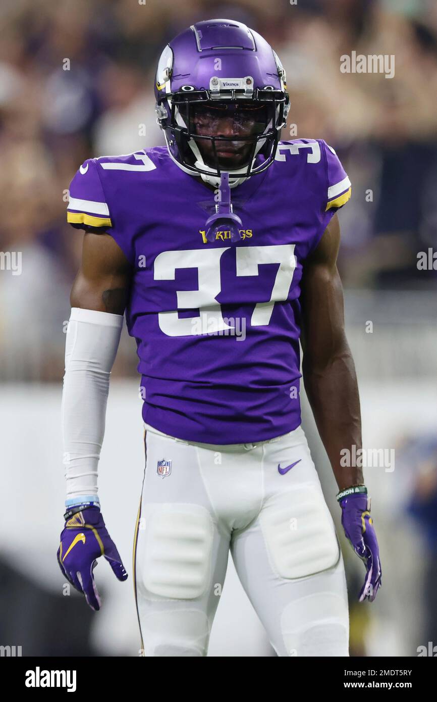 Minnesota Vikings defensive back Dylan Mabin (37) on the field during an  NFL preseason football game against the Indianapolis Colts, Saturday, Aug.  21, 2021 in Minneapolis. Indianapolis won 12-10. (AP Photo/Stacy Bengs