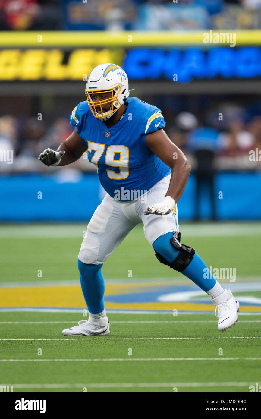 Los Angeles Chargers offensive tackle Trey Pipkins III (79) during an NFL  preseason football game against the San Francisco 49ers Sunday, Aug. 22,  2021, in Inglewood, Calif. (AP Photo/Kyusung Gong Stock Photo - Alamy