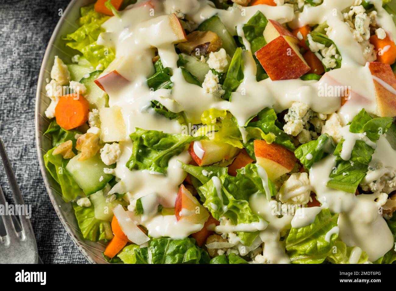 Homemade Healthy Blue Cheese Salad with Walnuts and Apples Stock Photo