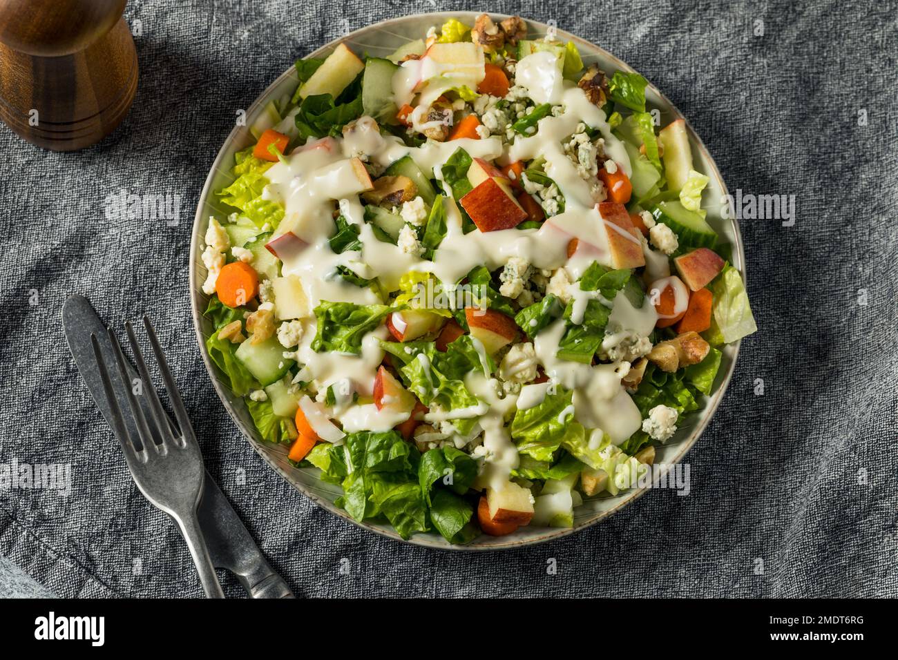 Homemade Healthy Blue Cheese Salad with Walnuts and Apples Stock Photo