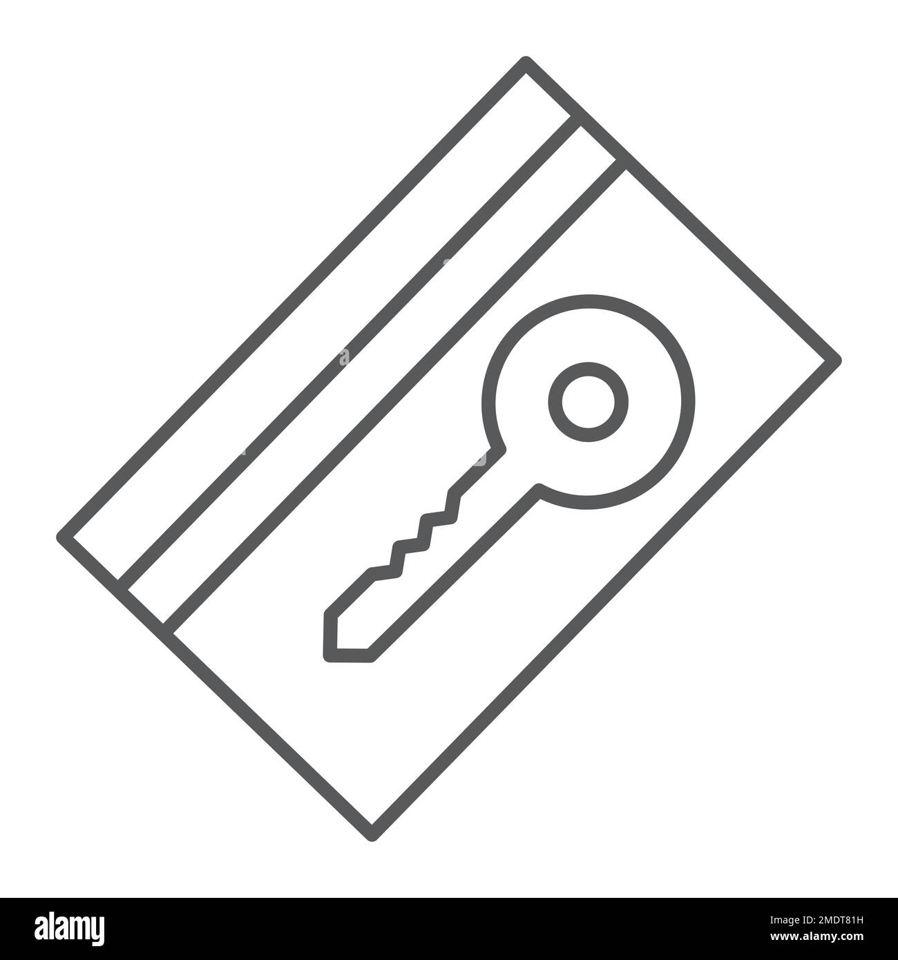 Key card thin line icon, hotel and access, electronic pass sign, vector