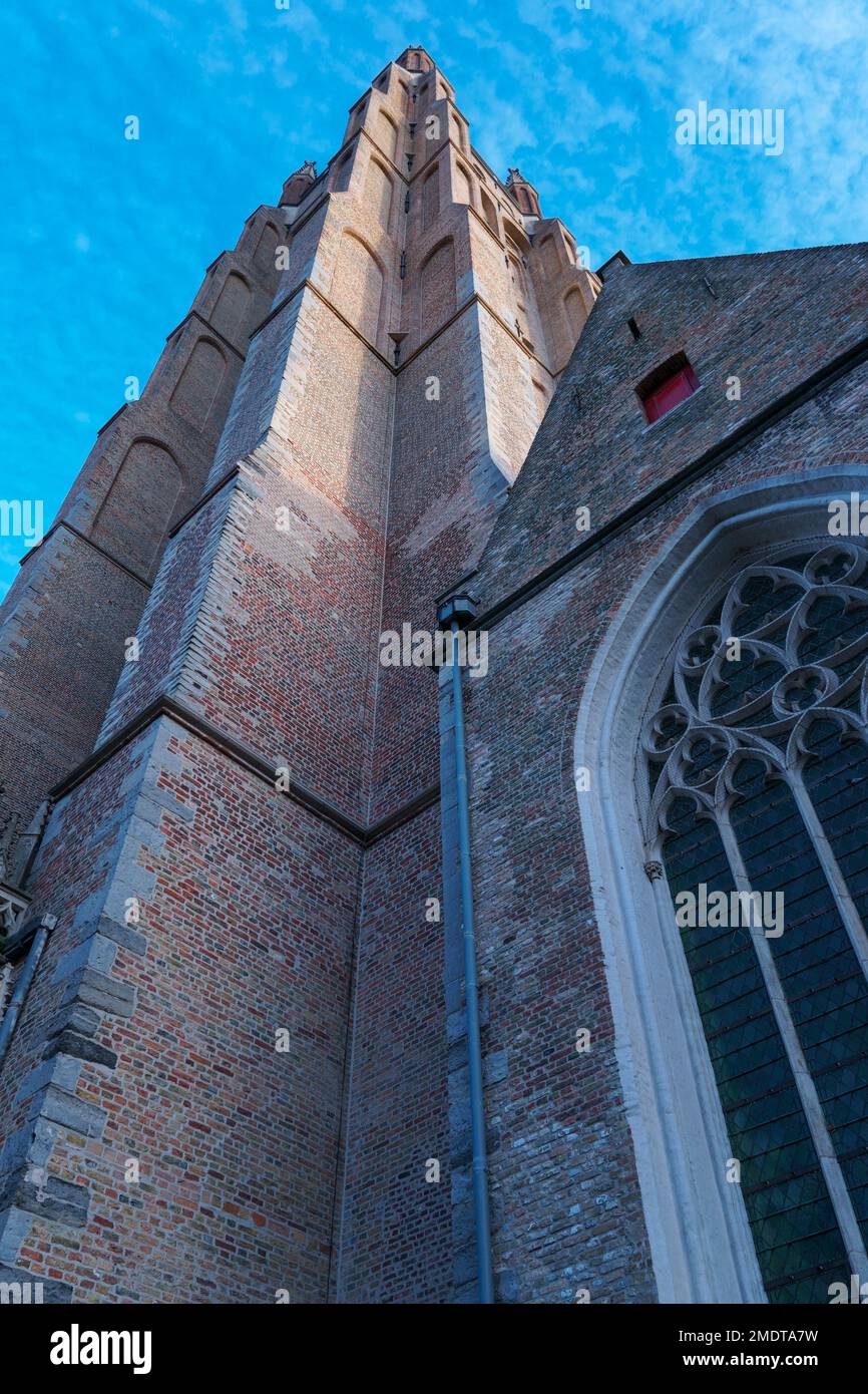 The medieval brick tower of St Salvador Cathedral Bruges Belgium. November 2022 Stock Photo
