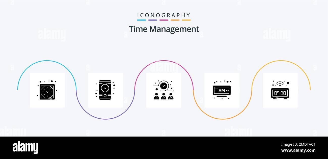 Time Management Glyph 5 Icon Pack Including table. clock. meeting time