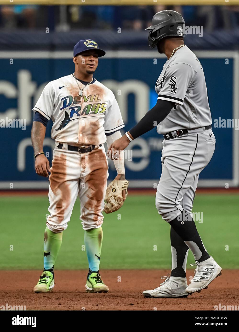 St. Petersburg, FL. USA; Tampa Bay Rays shortstop Wander Franco (5) showing  off his brightly colored retro Devil Rays socks and how they match his Un  Stock Photo - Alamy