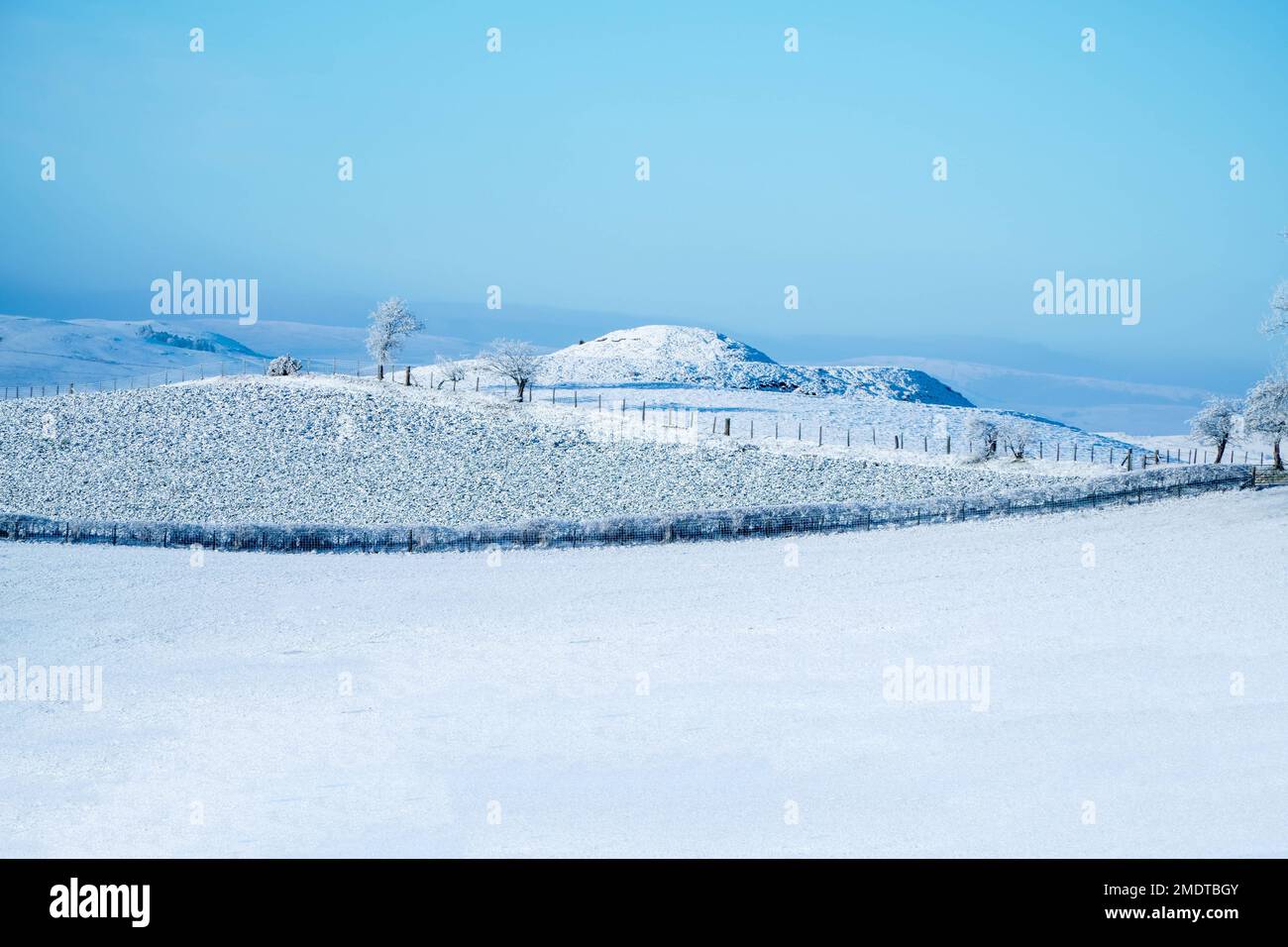 Snow covered hillside around Llandegley Powys, Mid Wales UK. December 2022 Stock Photo