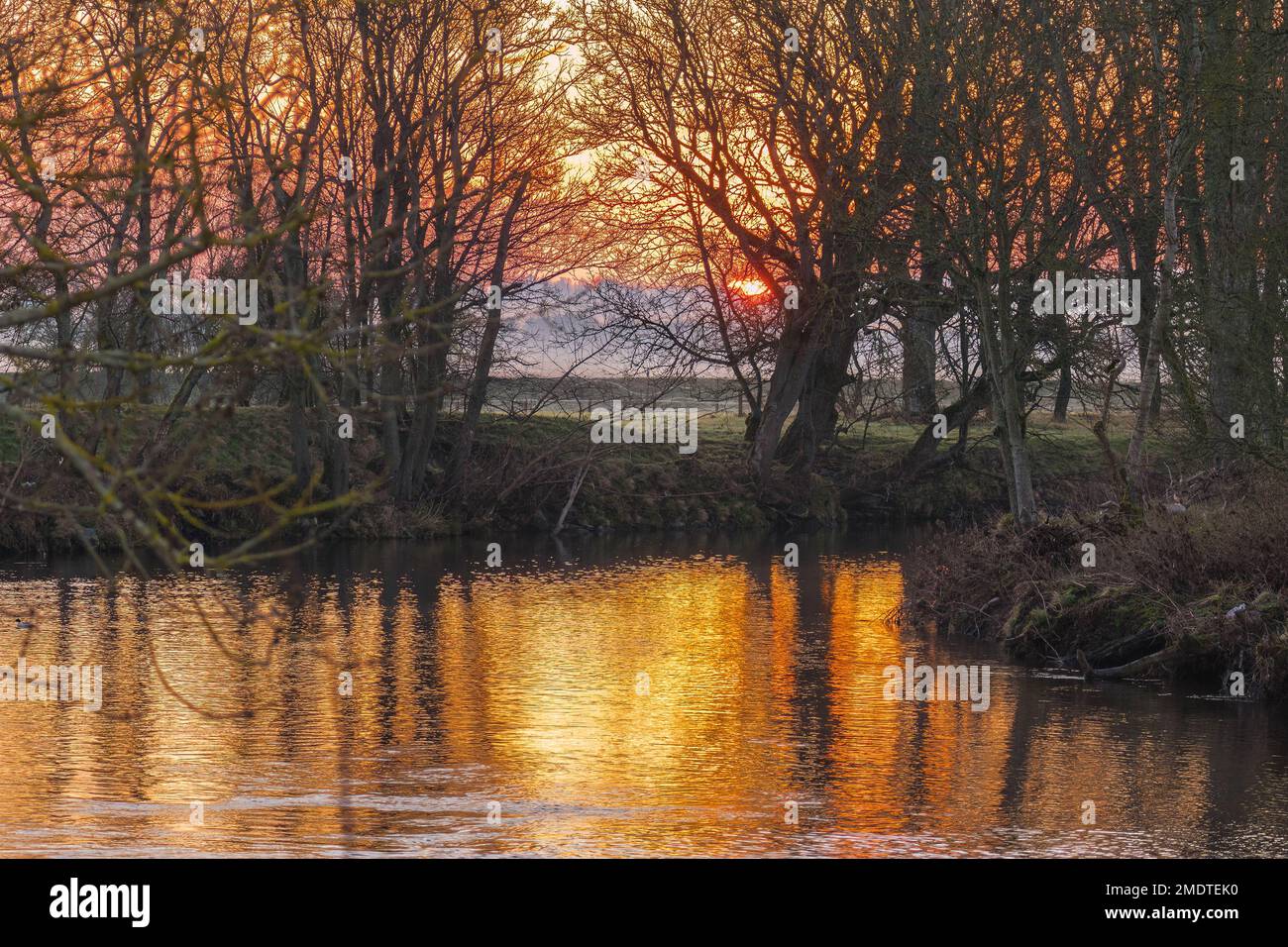 Sunrise over the river Ericht, Blairgowrie and Rattray Perthshire Scotland UK. March 2022 Stock Photo