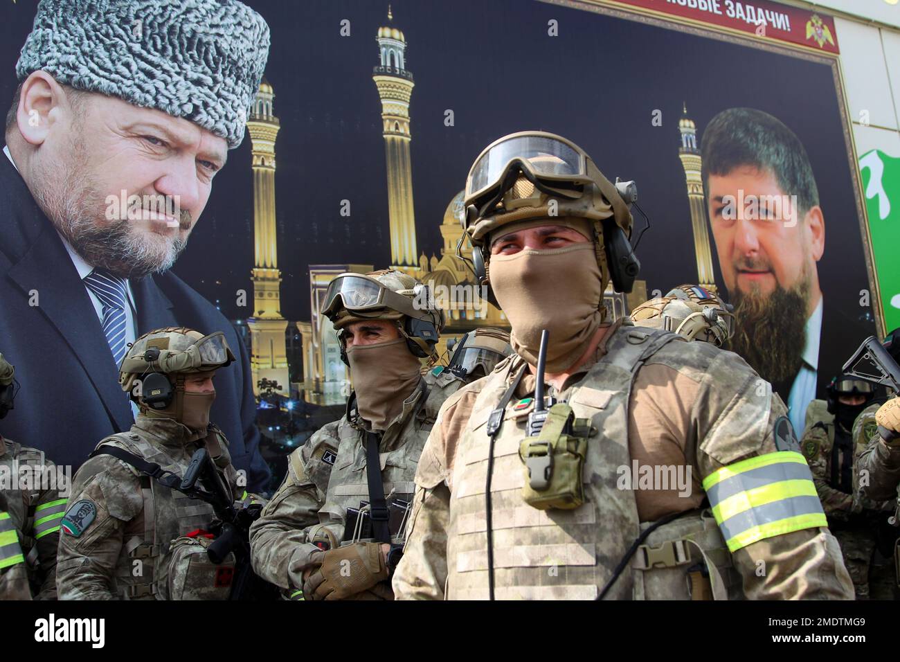 Armed Chechen special forces soldiers attend a celebration dedicated to the 70th anniversary of