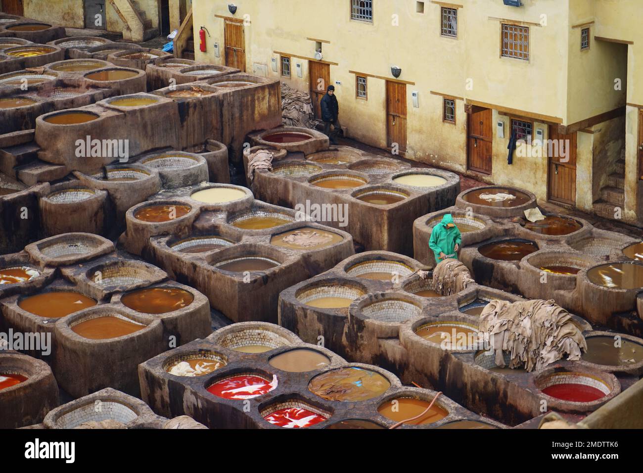An aerial view of the Marrakech leather factory in Marocco Stock Photo